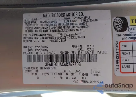 2010 Ford Fusion Se из США, поврежденный, VIN 3FAHP0HAXAR262708